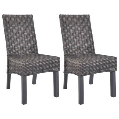 Eetkamerstoelen 2 st kubu rattan en mahoniehout bruin