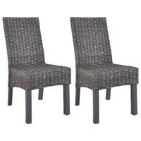 Eetkamerstoelen 2 st kubu rattan en mahoniehout bruin