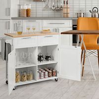 Keukenwagen Rolling Serving Trolley met Laden en Kasten 94 x 45,5 x 94,5 cm Wit