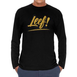 Leef goud tekst longsleeve zwart heren - Glitter en Glamour goud party kleding shirt met lange mouwe