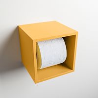 MONDIAZ Easy Toiletrolhouder CUBE 160 solid surface 16x16cm kleur Ocher. Geschikt voor op en inbouw.