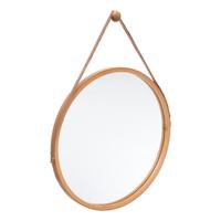 Wandspiegel met ophanghaak - rond - bamboo - leer - D38 cm