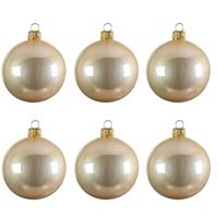 Decoris kerstballen - 6x st - licht parel/champagne - 8 cm - glas - kerstversiering