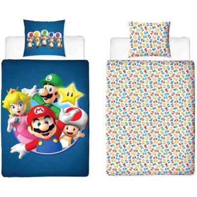 Omkeerbaar beddengoedset - MARIO BROS - Mario en zijn vrienden - Microvezel - 1 dekbedovertrek 140 x 200 cm + 1 kussensloop 63 x 63 cm