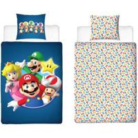 Omkeerbaar beddengoedset - MARIO BROS - Mario en zijn vrienden - Microvezel - 1 dekbedovertrek 140 x 200 cm + 1 kussensloop 63 x 63 cm