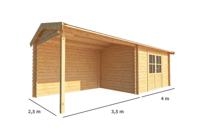 Blokhut met overkapping Fenna 750 cm bij 250 cm diep Zadeldak - Warentuin collection