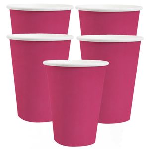 20x Stuks feest/verjaardag bekertjes karton - fuchsia roze - 270 ml