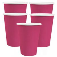 20x Stuks feest/verjaardag bekertjes karton - fuchsia roze - 270 ml