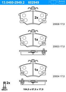 Remblokkenset, schijfrem ATE, u.a. für Alfa Romeo, Fiat, Lancia