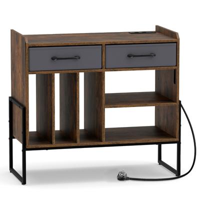 Platenrek Platenspelertafel met Stopcontacten USB- en Type-C-aansluitingen Geschikt voor de Woonkamer Bruin