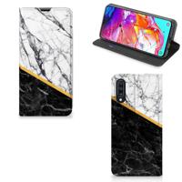 Samsung Galaxy A70 | Standcase | Marmer Wit Zwart - Origineel Cadeau Man