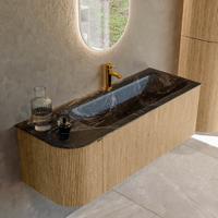 Badmeubel Mondiaz Kurve-Dlux | 125 cm | Meubelkleur Oak | Wastafelkleur Lava | Solid surface | Rechts spoelbak | 1 kraangat
