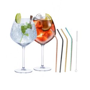 Set van 4x Gin Tonic cocktailglazen met 4x gekleurde rietjes RVS