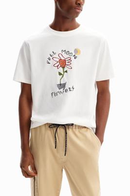 T-shirt met bloem en maan - WHITE - XXL