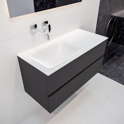 Mondiaz Vica Cloud badmeubel antraciet mat 100 cm 2 lades solid surface enkele spoelbak links zonder kraangat