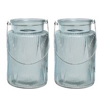 2x stuks windlicht/kaarshouder van glas ijsblauw 22 cm   -