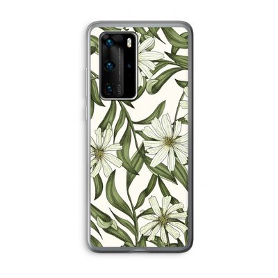 Wit bloemenpatroon: Huawei P40 Pro Transparant Hoesje
