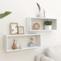Wandschappen kubus 2 st 60x15x23 cm bewerkt hout hoogglans wit