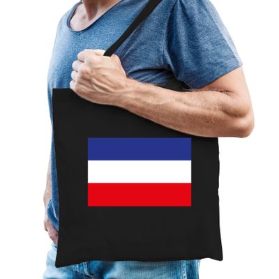 Boerenprotest katoenen tas met omgekeerde Nederlandse vlag zwart Boerenprotest katoenen tas met omgekeerde Nederlandse vlag zwart