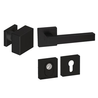 Hardbrass Voordeurset Quadro 60 3-delig vierkant met anti-kerntrek SKG*** - zwart