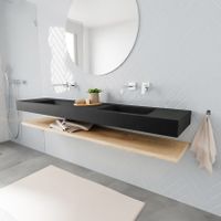 Mondiaz Alan badmeubel 200 cm planchet washed oak vrijhangend wastafel dubbel zonder kraangat zwart
