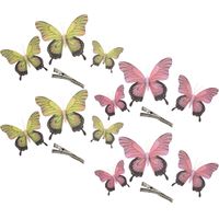 Othmar Decorations Decoratie vlinders op clip 12x stuks - geel/roze - 12/16/20 cm - Hobbydecoratieobject - thumbnail