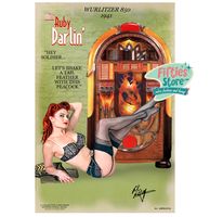 Wurlitzer 850 Jukebox Pin-Up Miss Ruby Darlin Zwaar Metalen Bord 44,5 x 29 cm - thumbnail