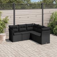 5-delige Loungeset met kussens poly rattan zwart