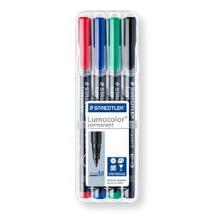 Staedtler Lumocolor 317, OHP-marker, permanent, 1,0 mm, box van 4 stuks in geassorteerde kleuren