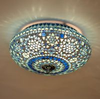 Plafondlamp mozaiek rond blauw 2x E14 fitting 250mm - thumbnail