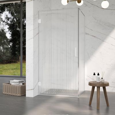Fortifura Galeria Douchecabine - 90x90x200cm - scharnieren - deurgreep - stabilisatiestang - helder geribbeld - veiligheidsglas - mat wit SW1208821/SW1122562/SW797906/SW797951