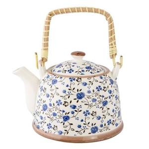 Clayre & Eef Theepot met Filter 700 ml Blauw Keramiek Rond Bloemen