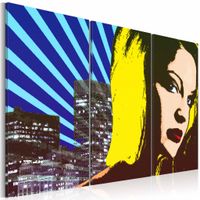 Schilderij - Lady in New York , blauw geel , 3 luik - thumbnail