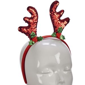 Kerst diadeem/haarband - rendier gewei - rood - 21 cm
