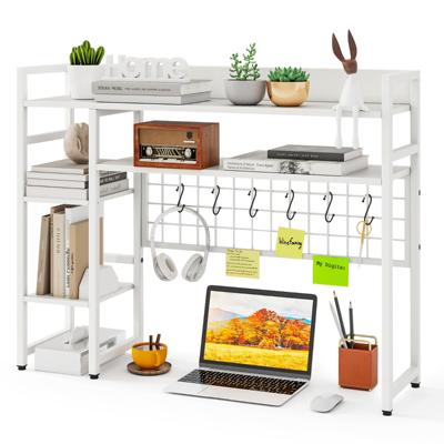 Bureauplank met 4 Planken & 6 Haken Bureauplank Bureau-opzetplank Boekenplank Wit