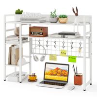 Bureauplank met 4 Planken & 6 Haken Bureauplank Bureau-opzetplank Boekenplank Wit