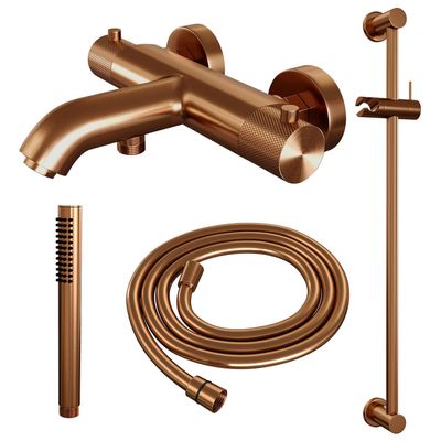 Opbouwset Bad- en Douchekraan Brauer Copper Carving Thermostatisch Met Glijstang Geborsteld Koper Brauer