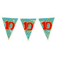 Verjaardag 10 jaar thema Vlaggetjes - Feestversiering - 10m - Folie - Dubbelzijdig - thumbnail