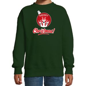 Rendier Kerstbal sweater / Kerst outfit Merry Christmas groen voor kinderen