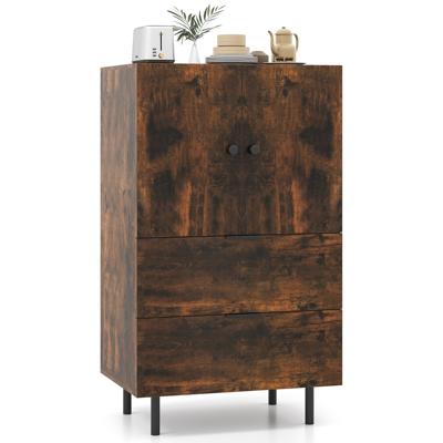 Dressoir van Hout met Metalen Poten Buffetkast Serveerder met Lades & deuren 60 x 41,5 x 102 cm Koffie