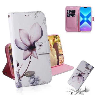 Magnolia bloem patroon gekleurde tekening horizontale Flip lederen case voor Huawei eer 8X met houder & card slots & portemonnee
