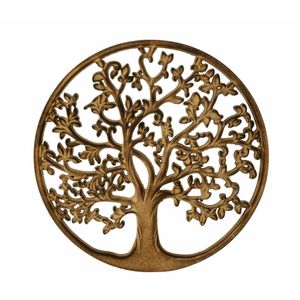 Wanddecoratie Tree of Life/levensboom ornament - Mdf hout - Dia 30 cm - bruin