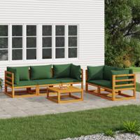 6-delige Loungeset met groene kussens massief hout