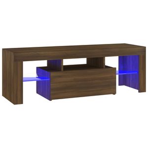The Living Store Tv-meubel Wood - 120x35x40 cm - RGB LED-verlichting - Bruineiken