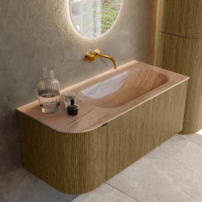 Badmeubel Mondiaz Kurve-Dlux | 105 cm | Meubelkleur Dusk | Wastafelkleur Saba | Solid surface | Wasbak rechter zijde spoelbak | Zonder kraangat(en)