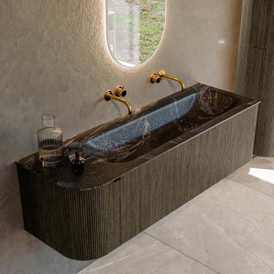 Badmeubel Mondiaz Kurve-Dlux | 145 cm cm | Meubelkleur Shadow | Wastafelkleur Lava | Solid surface | Wasbak rechter zijde spoelbak | Zonder kraangat(en)