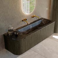 Badmeubel Mondiaz Kurve-Dlux | 145 cm cm | Meubelkleur Shadow | Wastafelkleur Lava | Solid surface | Wasbak rechter zijde spoelbak | Zonder kraangat(en)