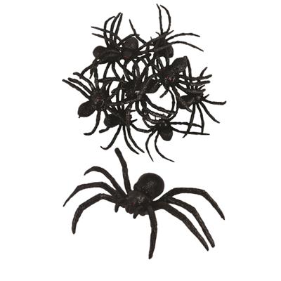 Griezel spinnen set van 9x stuks - zwart - 8 cm - Plastic nep spinnen - Halloween thema - decoratie
