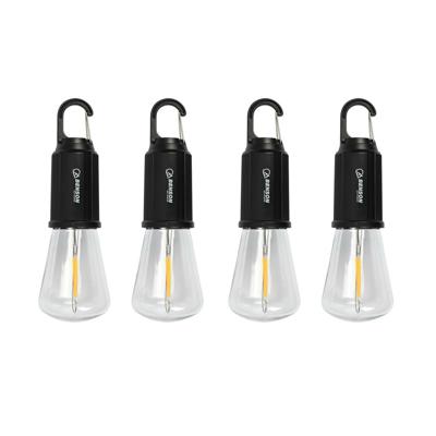 Campinglamp - 4x - zwart - kunststof - 5.4 x 17.5 cm - lantaarn - oplaadbaar met karabijnhaak