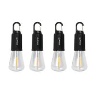 Campinglamp - 4x - zwart - kunststof - 5.4 x 17.5 cm - lantaarn - oplaadbaar met karabijnhaak